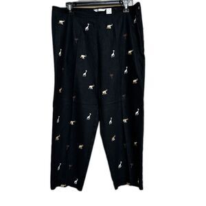 Peter Martin Linen Blend Embroidered Elephant Giraffe Black Pants - Women 12